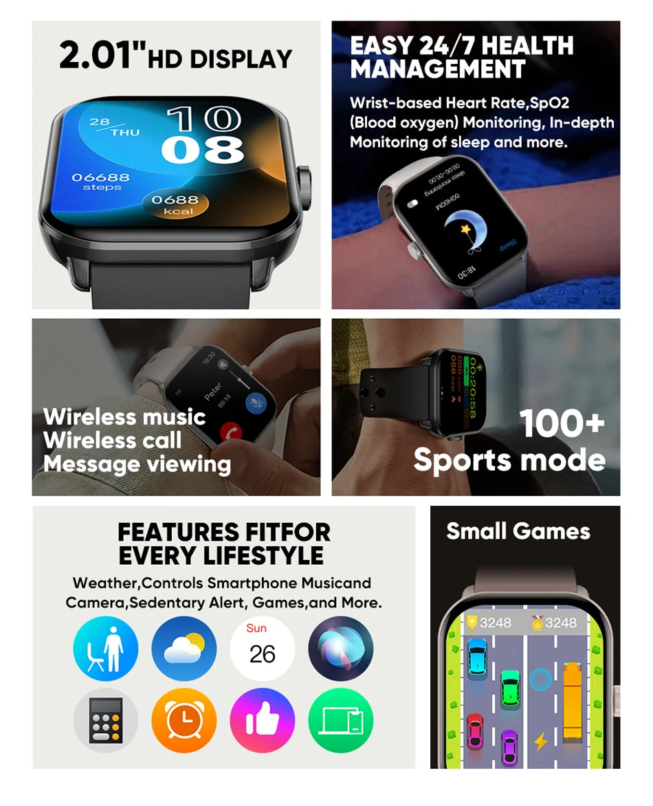 New Watch 5 Sports Smart Watch Men Women 2.01" AMOLED Screen Fitness Tracker Heart Rate ECG Waterproof GPS Track Call Smartwatch