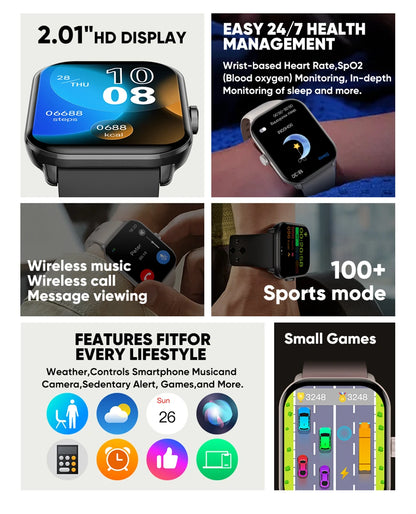New Watch 5 Sports Smart Watch Men Women 2.01" AMOLED Screen Fitness Tracker Heart Rate ECG Waterproof GPS Track Call Smartwatch