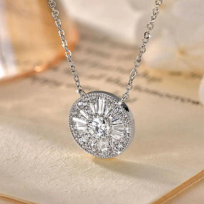 OXTAO Round Moissanite Pendant Necklace 5mm D Color VVS1 for Women Trapezoidal Cubic Zirconia Necklace Lab Created Imitation Diamond Wedding Party Luxury Jewelry 14K Gold Filled