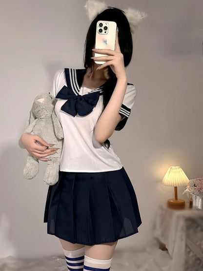 Hot Sailor Uniform Lingerie Sheer Mesh Crop Top Plaid Mini Skirt Cosplay Costume Erotic School Girl Outfit Halloween Fancy Dress