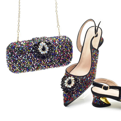 New Italian Shoes and Bags Matching Set 2025 Luxury Designer Pumps Women Full Rhinestone Designer Shoe and Bag Sets From Italy