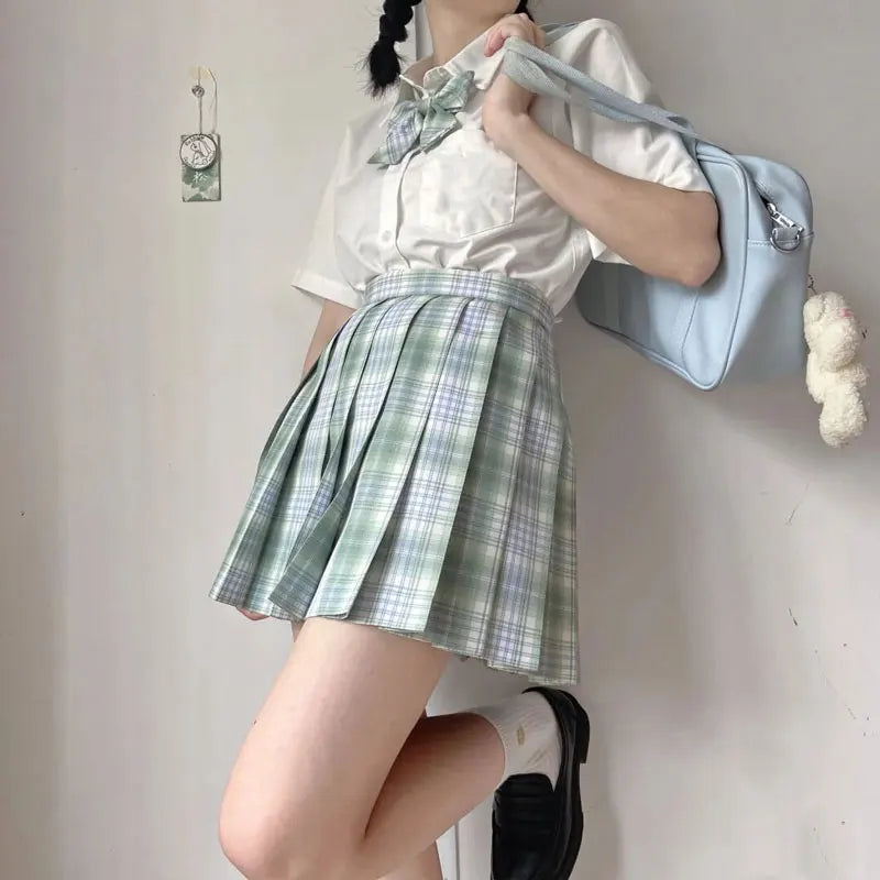 New Japanese School Uniform Korean Student Jk Seifuku Blouse Pleated Skirt Tie Full Set Girl Plaid Skirt Pink Uniforms For Woman