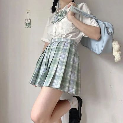 New Japanese School Uniform Korean Student Jk Seifuku Blouse Pleated Skirt Tie Full Set Girl Plaid Skirt Pink Uniforms For Woman