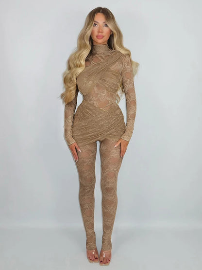 Weird Puss Backless Jumpsuit Women Coquette Jacquard Patchwork Cross Bandage Midnight Stretch Full Sleeve Club Activity Overalls