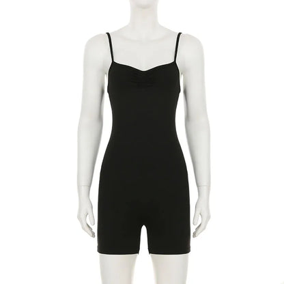 SUCHCUTE Women Black Sleeveless Short Playsuits Sexy Yoga One-piece Suit Sport Fitness Short Jumpsuits Summer Casual Bodysuits