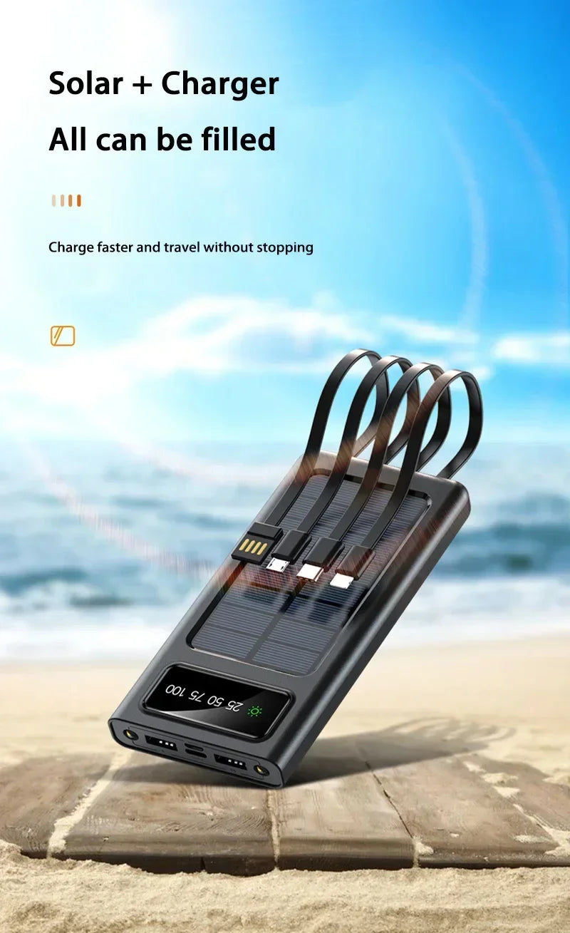 Lenovo Solar Power Bank 200000mAh Large Capacity Mobile Power Fast Charging Battery With Dual USB 4-Cables For iPhone Samsung