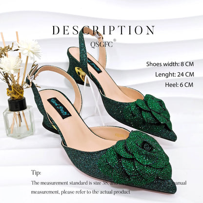 Italian Design Evening Shoes And Bag Paired With Handmade Petal Clutches Pointed Toe Mid-Heel Shoes For Women Party Shoes