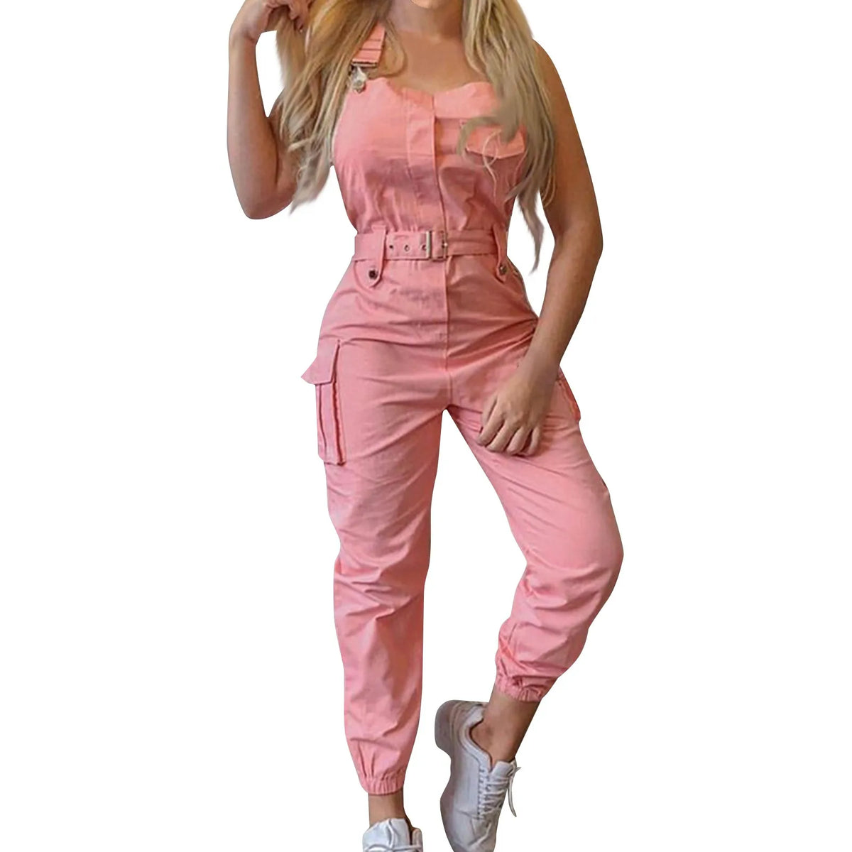 Women'S Large Size Cargo Romper Fashion Trend High Waist Clasp Pocket Jumpsuits Simple Solid Comfy Fitting Strap Jumpsuit 5xl
