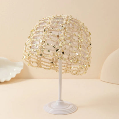 Fashion Vintage Sequined Hollow Pullover Hats Women Spring Summer Travel Photo Atmosphere Versatile Y2K Knit Beanie Hat Girl