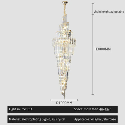 Light Luxury Large Chandelier Spiral Staircase Chandelier Luxurious And Atmospheric Duplex Villa Hotel Lobby Chandelier