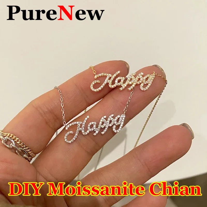 DIY A-Z Letter Name Full Moissanite Diamond Necklace for Women 925 Sterling Silver Plated 18k Gold Women's Moissanite Chain Gift