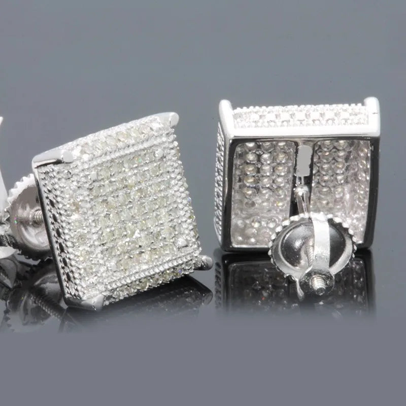 Fashion Silver-Color Square Classic Zircon Ear Studs for Men Women Fashion Shiny Faux Studs Earrings Jewelry Gift for Friends