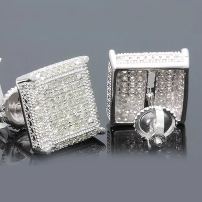 Fashion Silver-Color Square Classic Zircon Ear Studs for Men Women Fashion Shiny Faux Studs Earrings Jewelry Gift for Friends