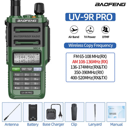 Baofeng UV-9R PRO Walkie Talkie IP68 Waterproof Full Band Wireless Copy Frequency 128CH AM FM Type-C Long Range Two Way Radio
