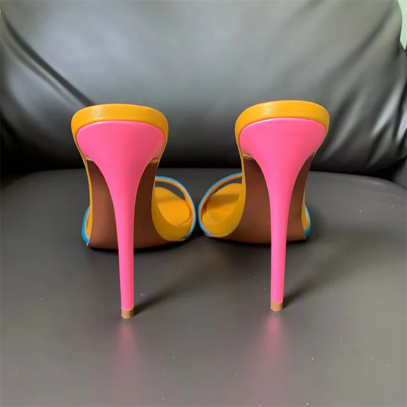 Super-high Heel Slippers Women Shoes Summer Peep Toe Mixed Colors Stiletto Sandals Sexy Party Ladies Shoes Luxury Woman Pumps