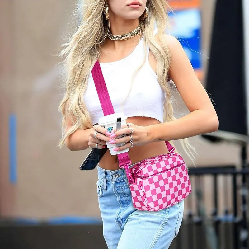 Small Checkered Crossbody Bag for Women Cute Purses Trendy Shoulder Handbags Wide Strap Anti theft Travel Purses Handbag Shoulder Bag, Cute Cross Body Wallet
