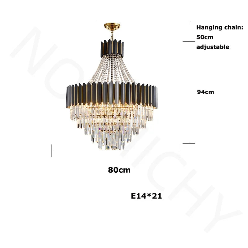 Home Deco Crystal Collection LED Black Gold Chandelier Lighting Lustre Hanging Lamp Suspension Luminaire Lampen For Dinning Room