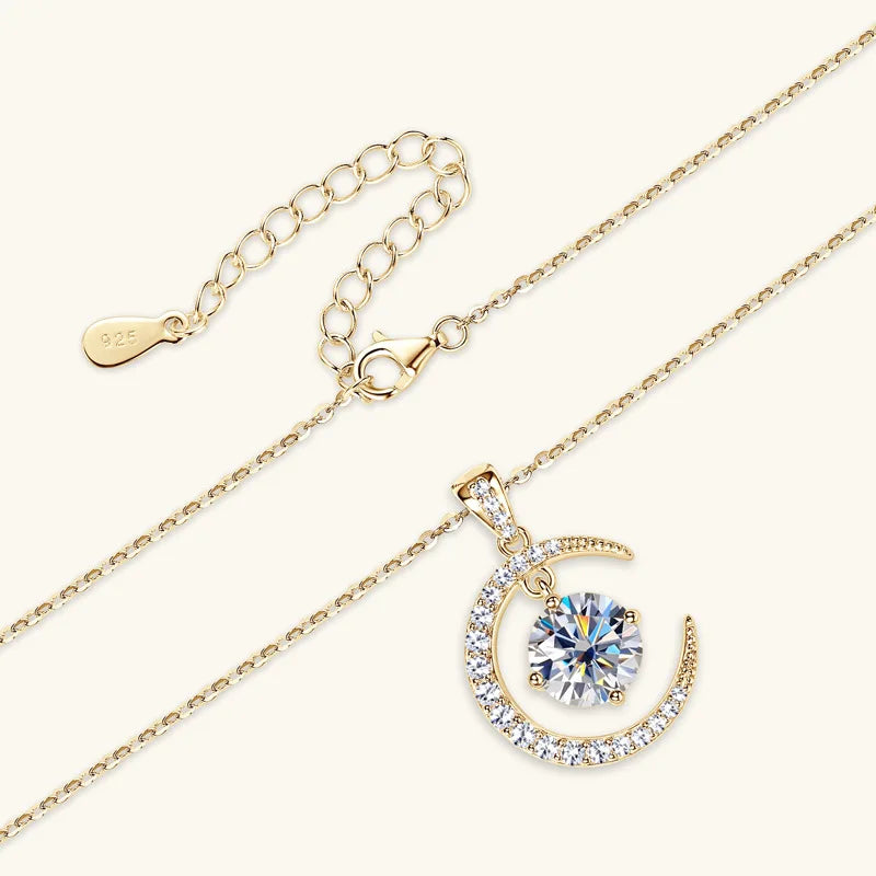 Star Moon Necklace Pendant 2ct Moissanite Diamond Necklace Woman Luxury Jewelry 925 Silver Engagement Love Gift