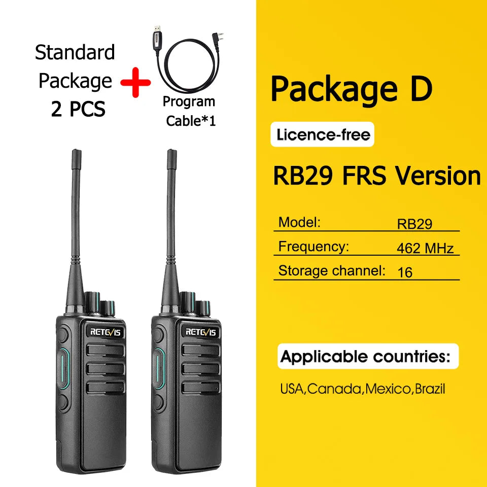 Retevis RB629 Walkie-talkies 2pcs PMR446 Long Range Lincense-free Portable Two-way Radio for Business Hotel Factory Hunting