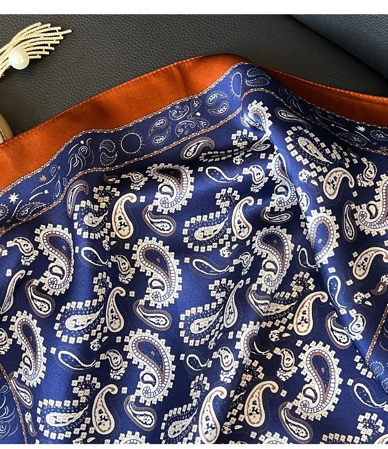 100% Mulberry Silk Square Scarf 53x53cm Royal Blue Paisley Print Neck Scarf Headband Bag Ribbon Vintage Elegant Gift For Women