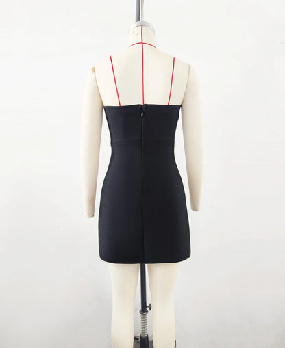 2025 New Spring Black Color Women Sexy Strapless Colorful Crystal Bodycon Mini Bandage Dress Nightclub Party Celebrate Outfit