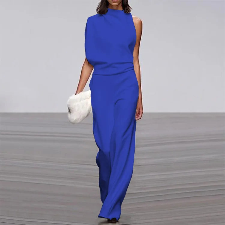 Fashion Sleeveless Solid Backless Jumpsuit Women 2025 Summer Stand Collar Elegant Lady Temperament White Jumpsuits Women's