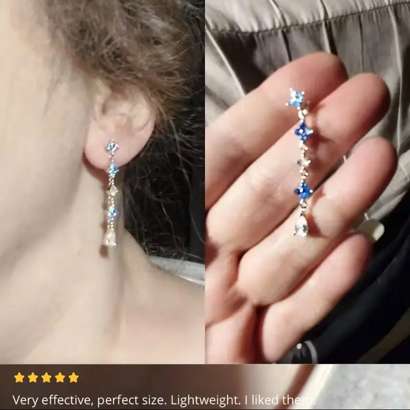 925 Sterling Silver Needle Light Blue Zircon Stud Earrings for Women Fashion Blue Enamel Pendant Earrings Luxury Jewelry Gifts