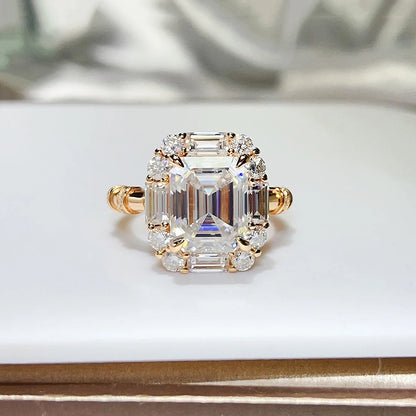 BXINY Luxury 9cttw Emerald Cut Full Moissanite Ring Pure S925 Silver for Women GRA Certified Diamonds Wedding Band Gifts Jewelry