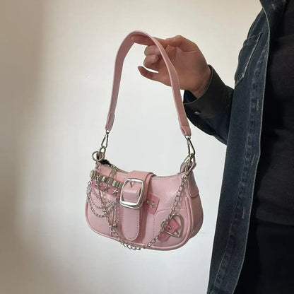 Fashion Hot Girls Square Shoulder Bags Retro Rivet Star Women's Underarm Bag Sweet Pu Leather Female Chain Handbags Pink Purse