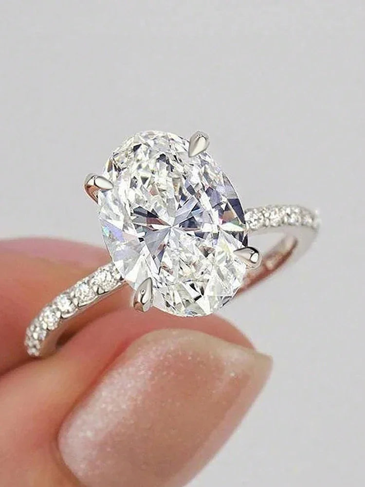925 Sterling Silver Zircon Golden Oval Round Fashionable Ring For Women Engagement Wedding Luxury High Quality Fine Jewelry