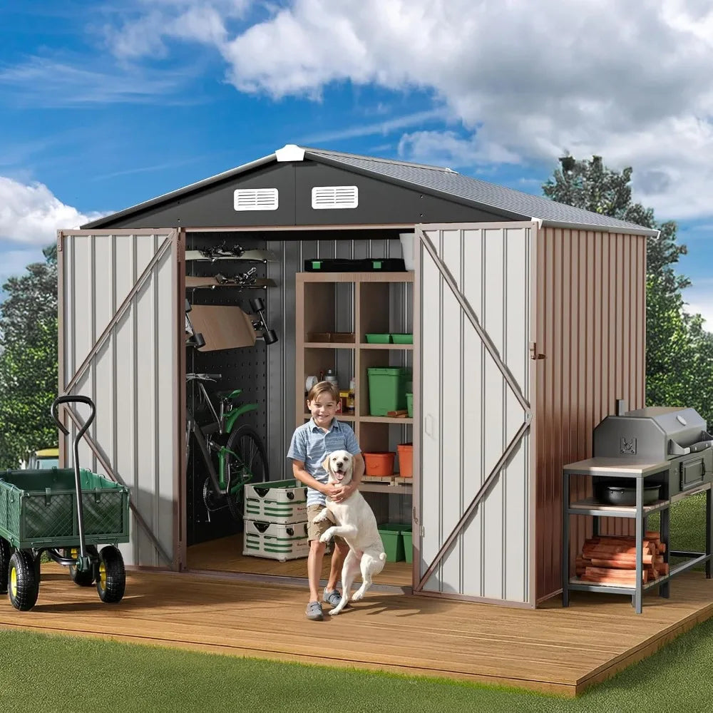 8x6 FT Outdoor Storage Shed, Full Size Metal Utility Shed No Floor