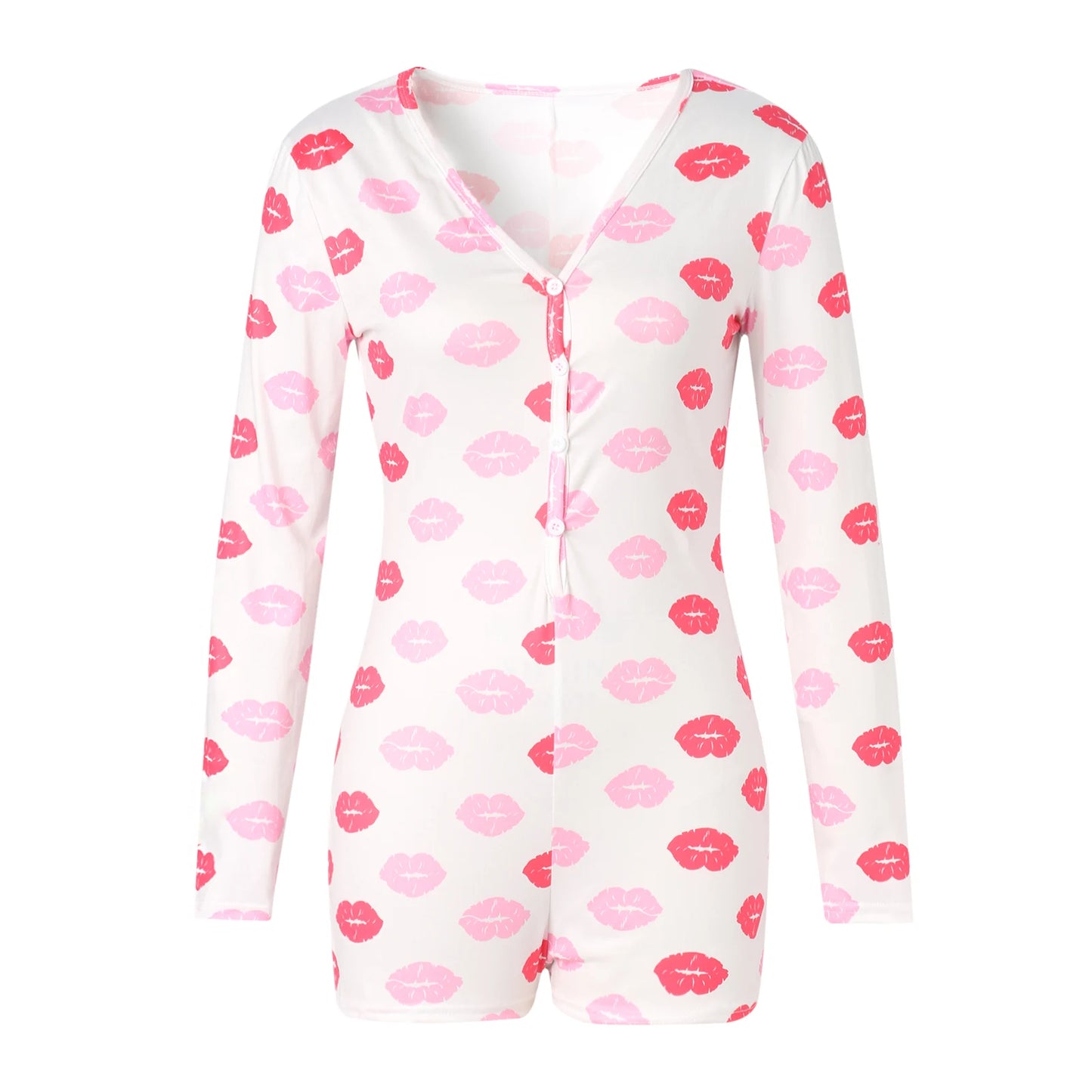 Combhasaki Women's Sexy High Waist Functional Buttoned Flap OnesEies Casual Pattern Print Romper Long Sleeve Playsuit Homewear