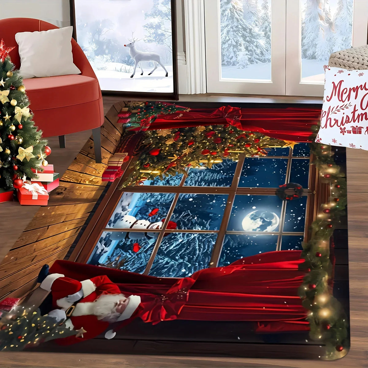VIKAMA Santa Claus-Themed Christmas Decorative Carpet Rug For Bedroom Carpet For Live Room Large Area Rugs for Living Room Home