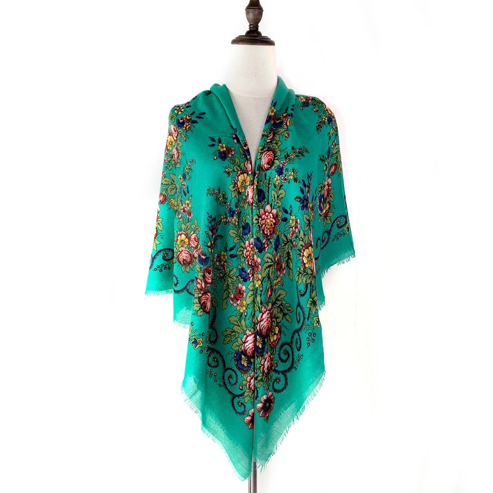 120*120cm Breathable Thin Russian Square Scarf Women Luxury Floral Print Bandana Shawl Foulard Female Beach Scarves Wraps