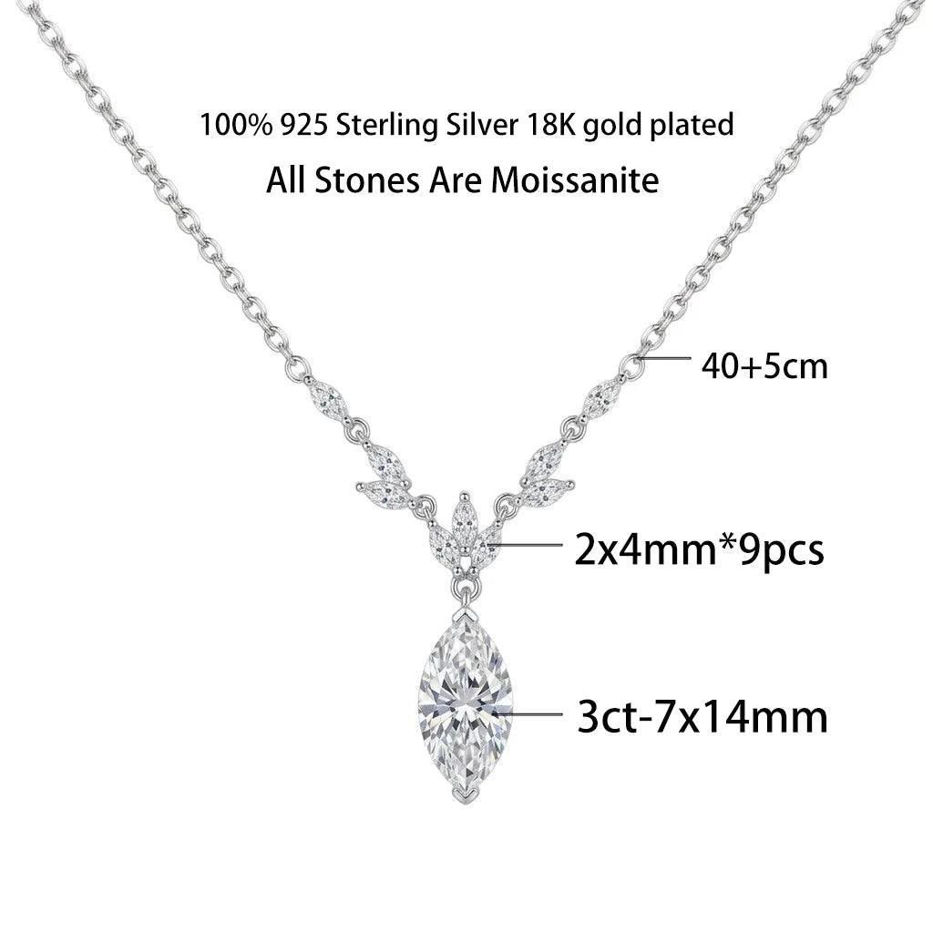 CEICI GRA Certified 3CT Marquess Cut Moissanite Necklace for Women 925 Sterling Silver 18K Gold Wedding Fine Jewelry Gift