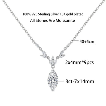 CEICI GRA Certified 3CT Marquess Cut Moissanite Necklace for Women 925 Sterling Silver 18K Gold Wedding Fine Jewelry Gift