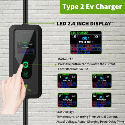WUFEN Portable Type 2 Charger 110V US NEMA 5-15P Plug Max 3.5kw Type2 EV Charger 16A 1Phase Charging Plug For IEC 62196 Vehicle