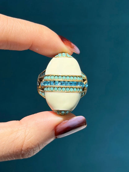 Vintage Oval Sea Blue Crystal Rings Natural Stone White For Woman 18k Real Gold Plated Luxury Antique Jewelry High Quality 2026