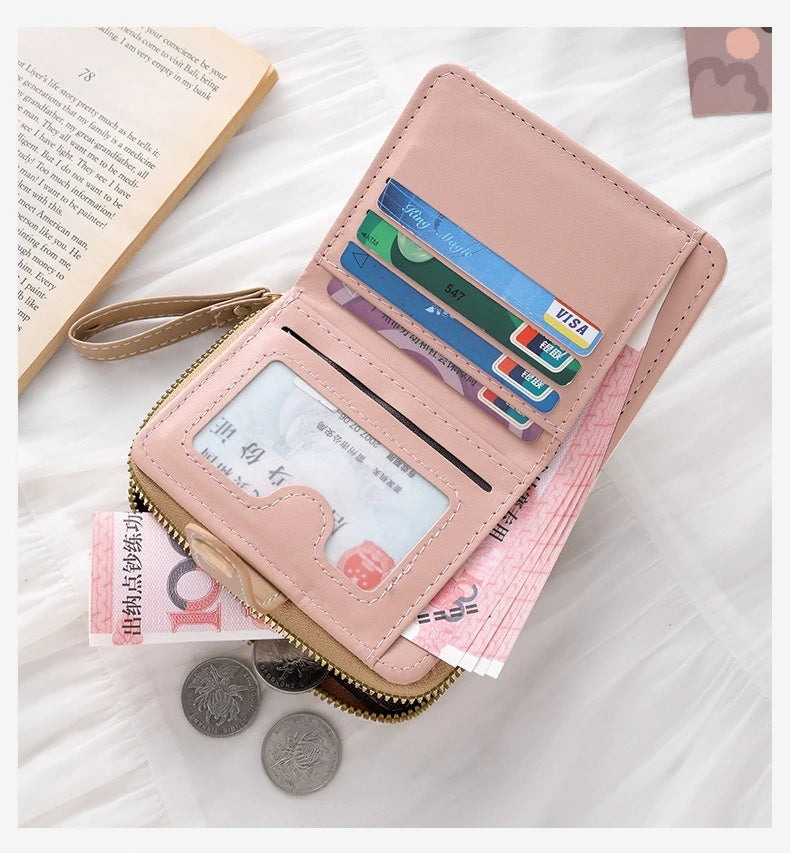 Cute Cat Coin Purse Women Fashion Short Wallet PU Leather Large Capacity Wallet Lightweight ID Card Holder Travel Cash Coin Bag