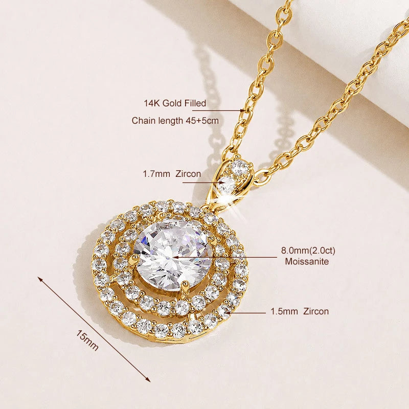 OXTAO Big Moissanite Starry Sky Pendant Necklace 8mm 2ct D VVS1 for Women 14K Gold Filled Wedding Fine Jewelry Charm Necklace