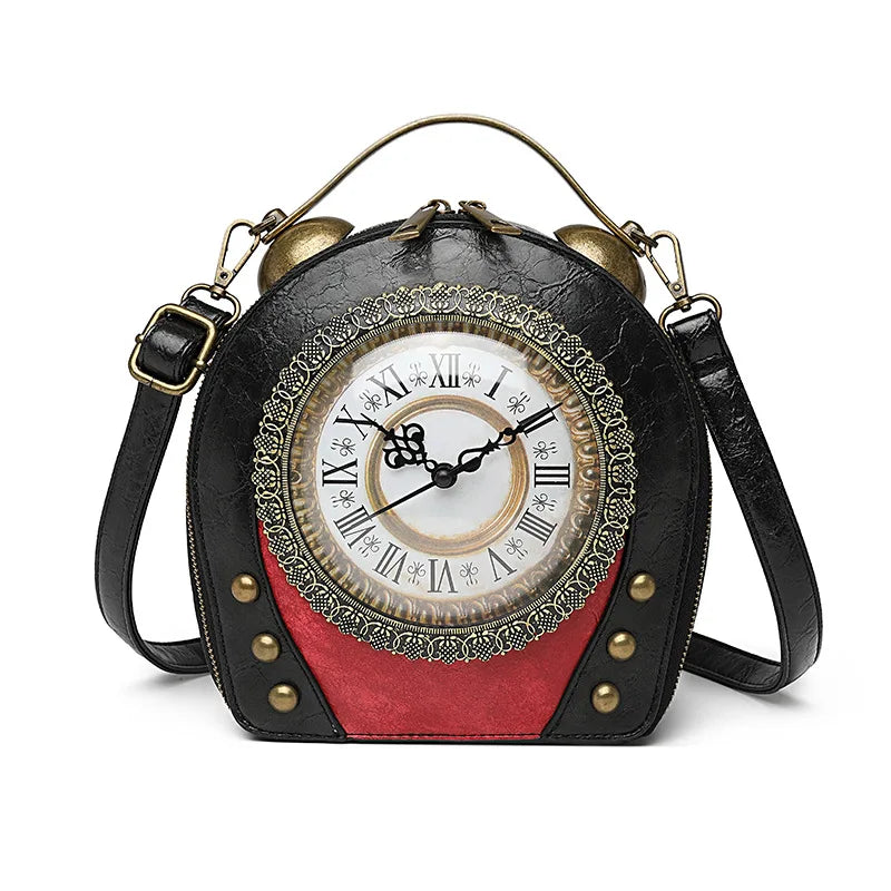 New Trendy PU Leather Retro Clock Handbags for Women 2025 Fashion Luxury Ladies Shoulder Crossbody Bag Square Evening Clutch Bag