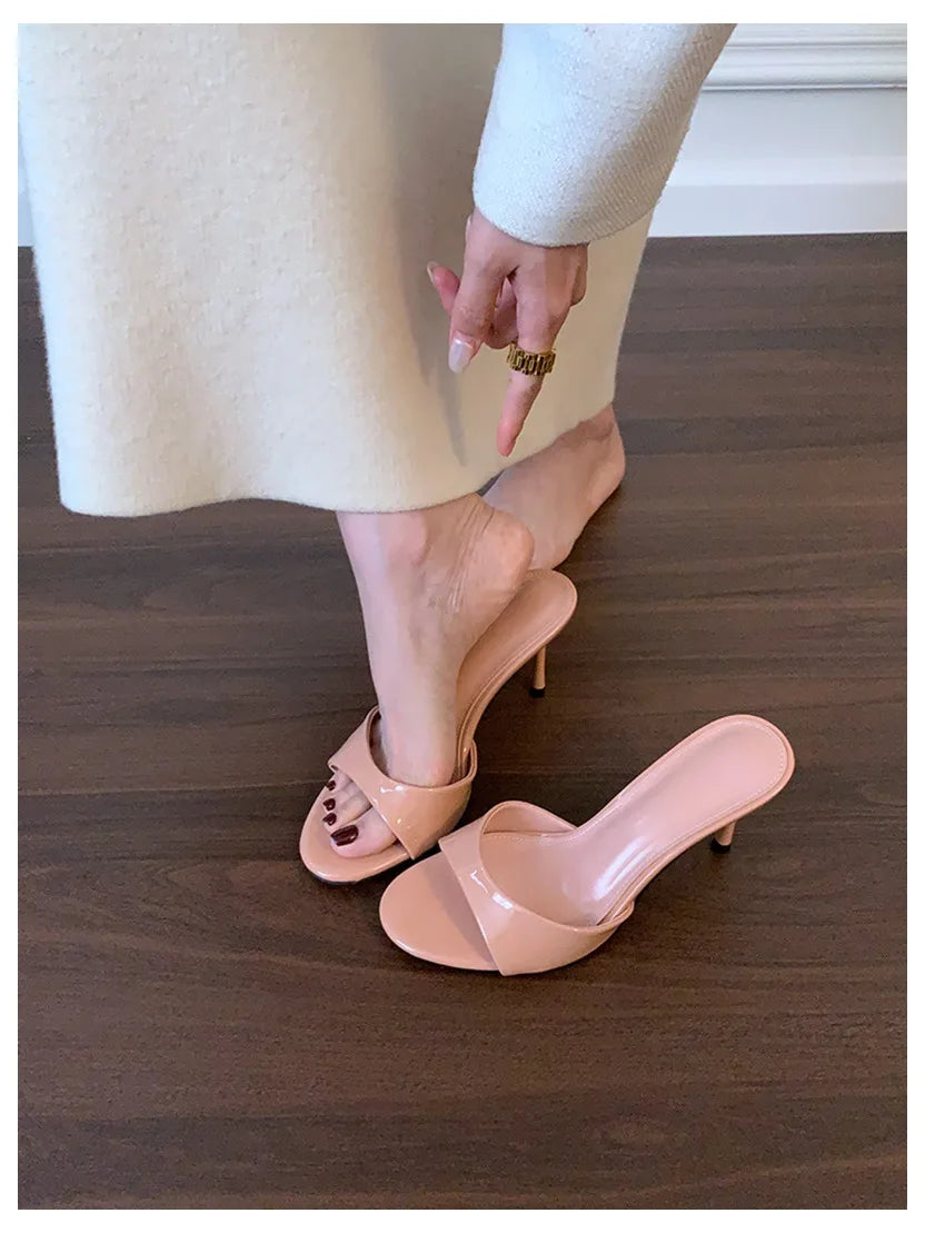 Women Slippers Sandals Fashion Round Open Toe Thin High Heels Mule Slides Summer Party Dress Pumps Shoe Comfortable Sandal Mujer
