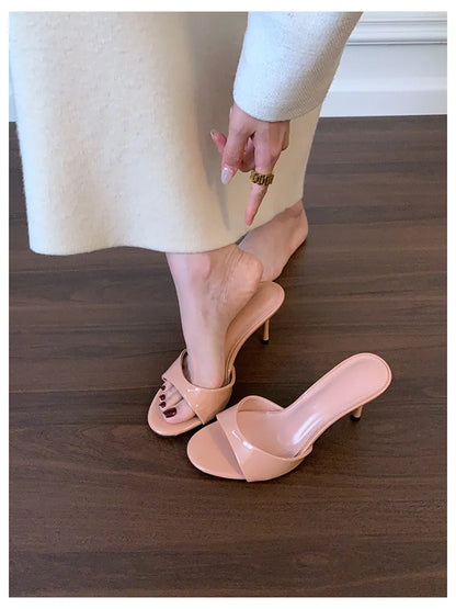 Women Slippers Sandals Fashion Round Open Toe Thin High Heels Mule Slides Summer Party Dress Pumps Shoe Comfortable Sandal Mujer