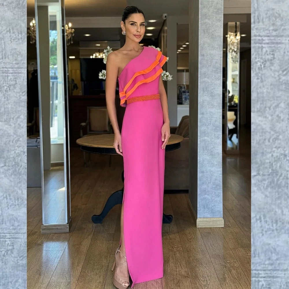 Customized Jersey Ruched Valentine's Day A-line One-shoulder Bespoke Occasion Gown Long Dresses