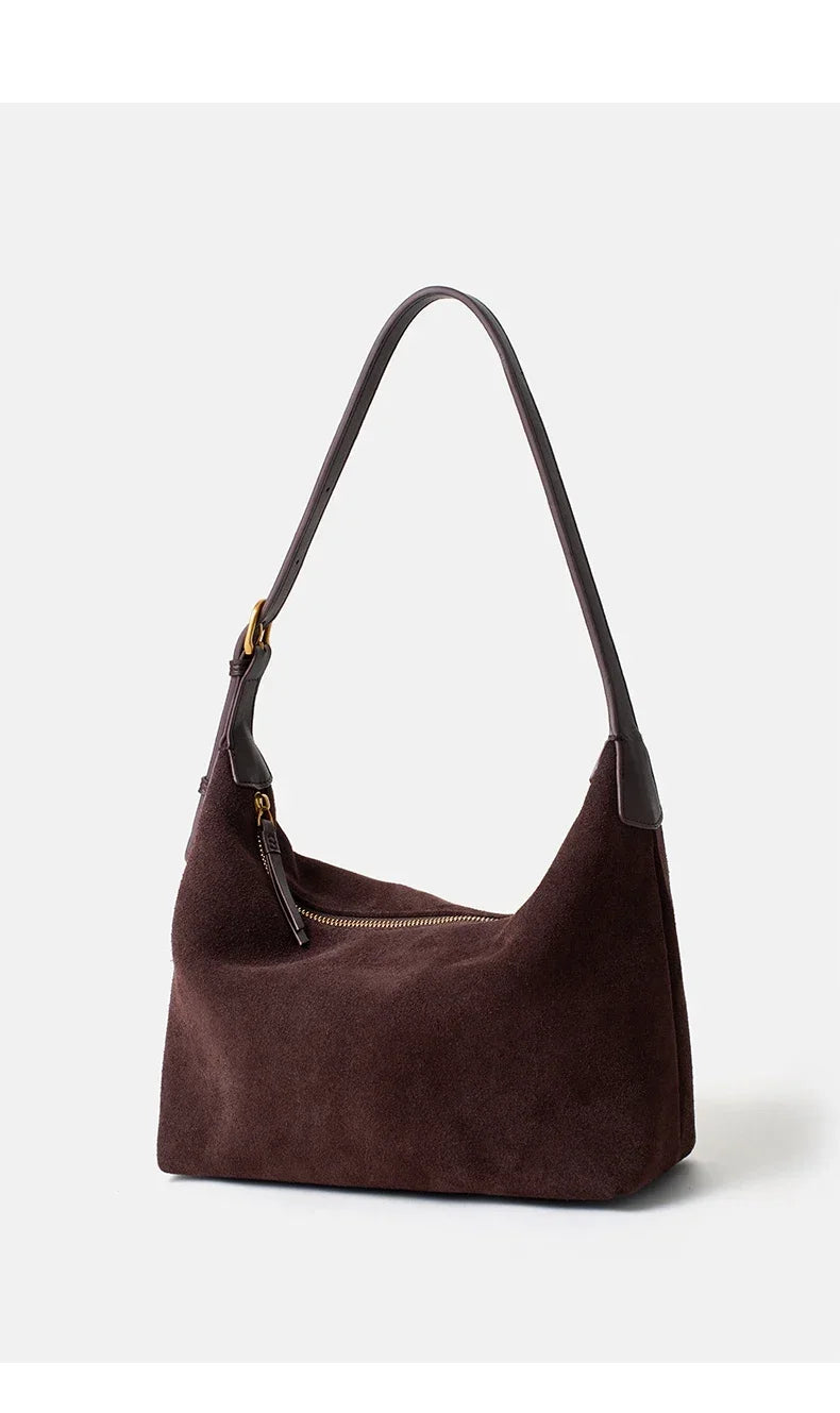 Winter Women's Natural Suede Leather Crossbody Bag Female Casual Versatile Shoulder Handbag Ladies Classic Cowhide Underarm Bags