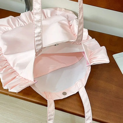New Elegant Vintage Women Casual Tote Bags French Style Ruffles Shoulder Bag Large Capacity Versatile Handbag