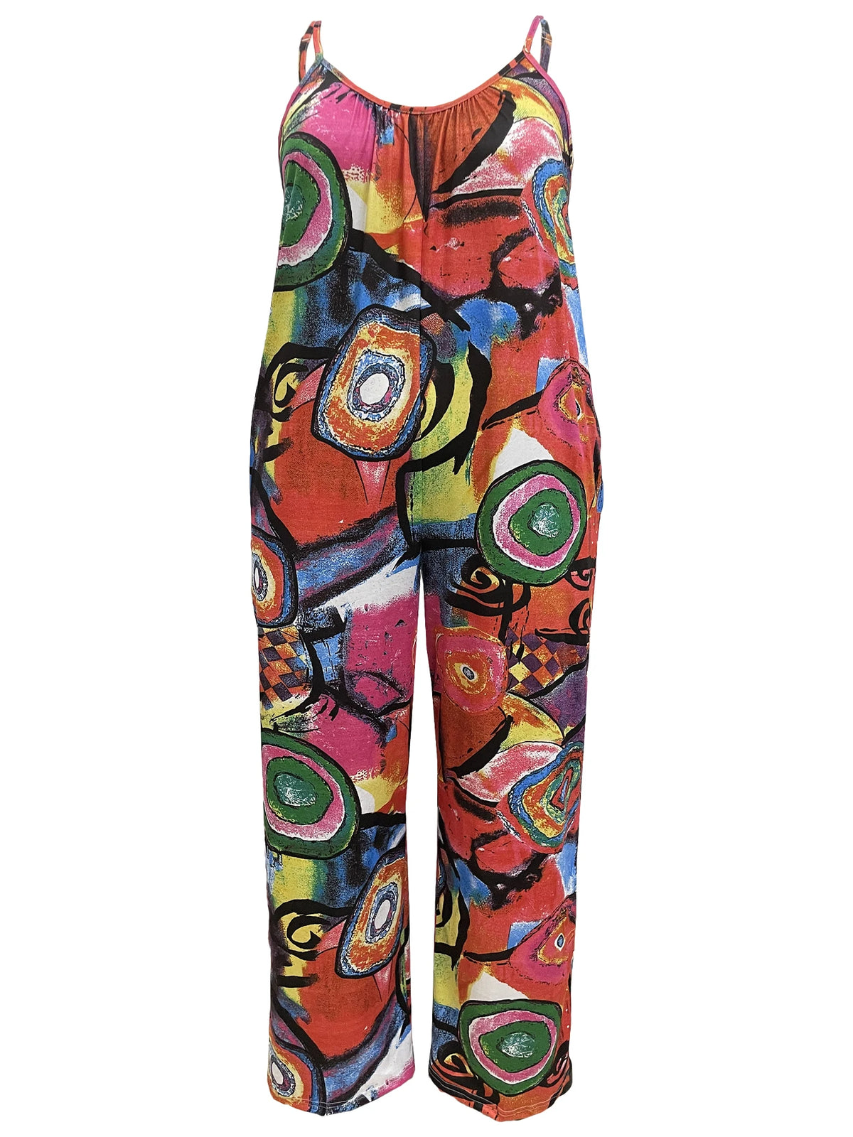Plus Size Graffiti Print Jumpsuit Casual Sleeveless Wide Leg Jumpsuit With PocketsWomen's Plus Size Clothing