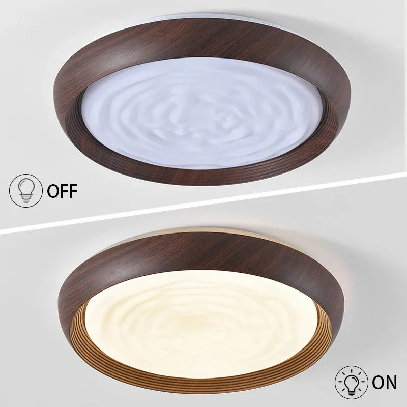 Modern LED Ceiling Light Circular Wood Grain Walnut Acrylic Ceiling Lamp  Bedroom Living Room Restaurant Aisle Home Decor Lights