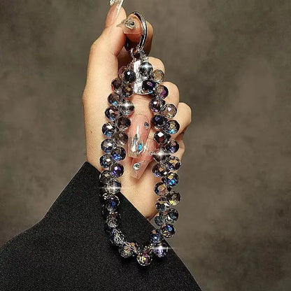 Luxury Sparkling Diamond Crystal Bead Wrist Strap Portable Chain Short Hanging Phone Charm Clip For Universal Use On Phone Cases