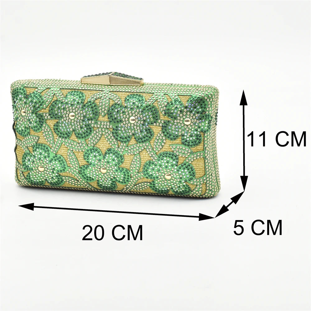 New Arrival Green Color Nigerian Shoes and Matching Bags Set Italian Ladies Shoes and Bags To Match Set Decorated with Rhinstone